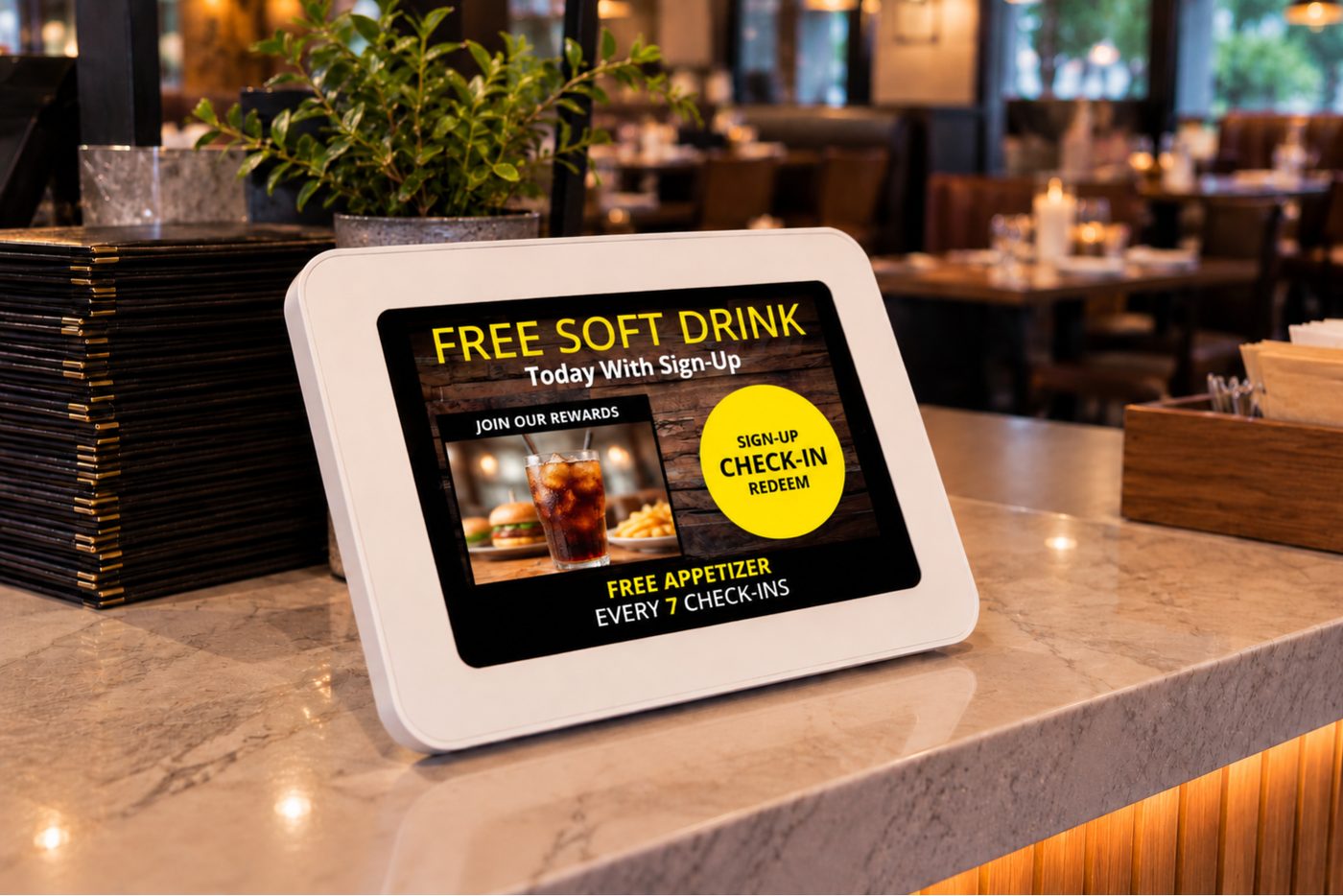 Kiosk on a bar and grill counter