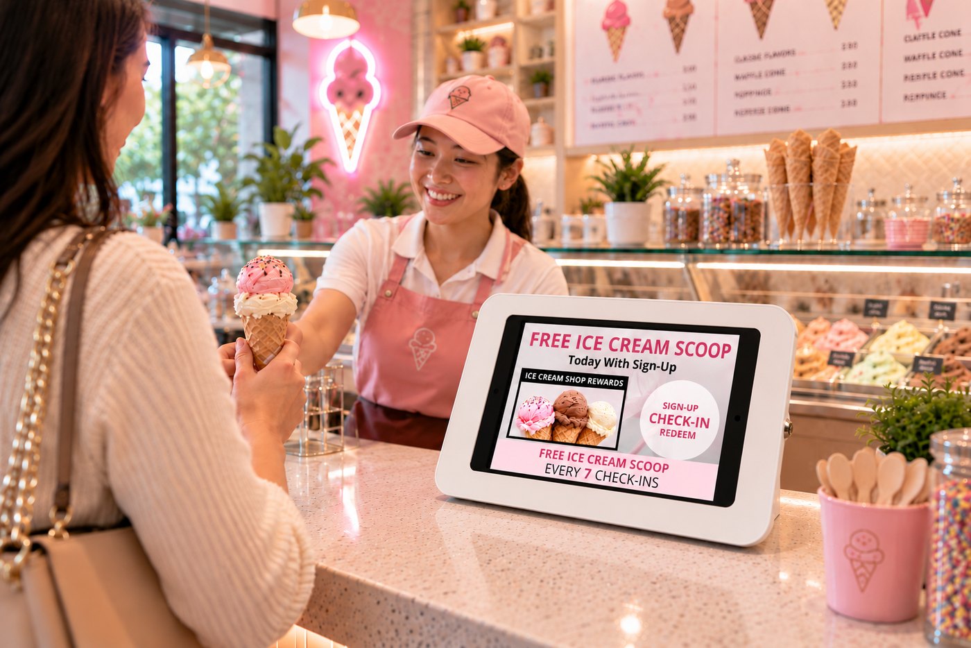 Kiosk on an ice cream shop counter