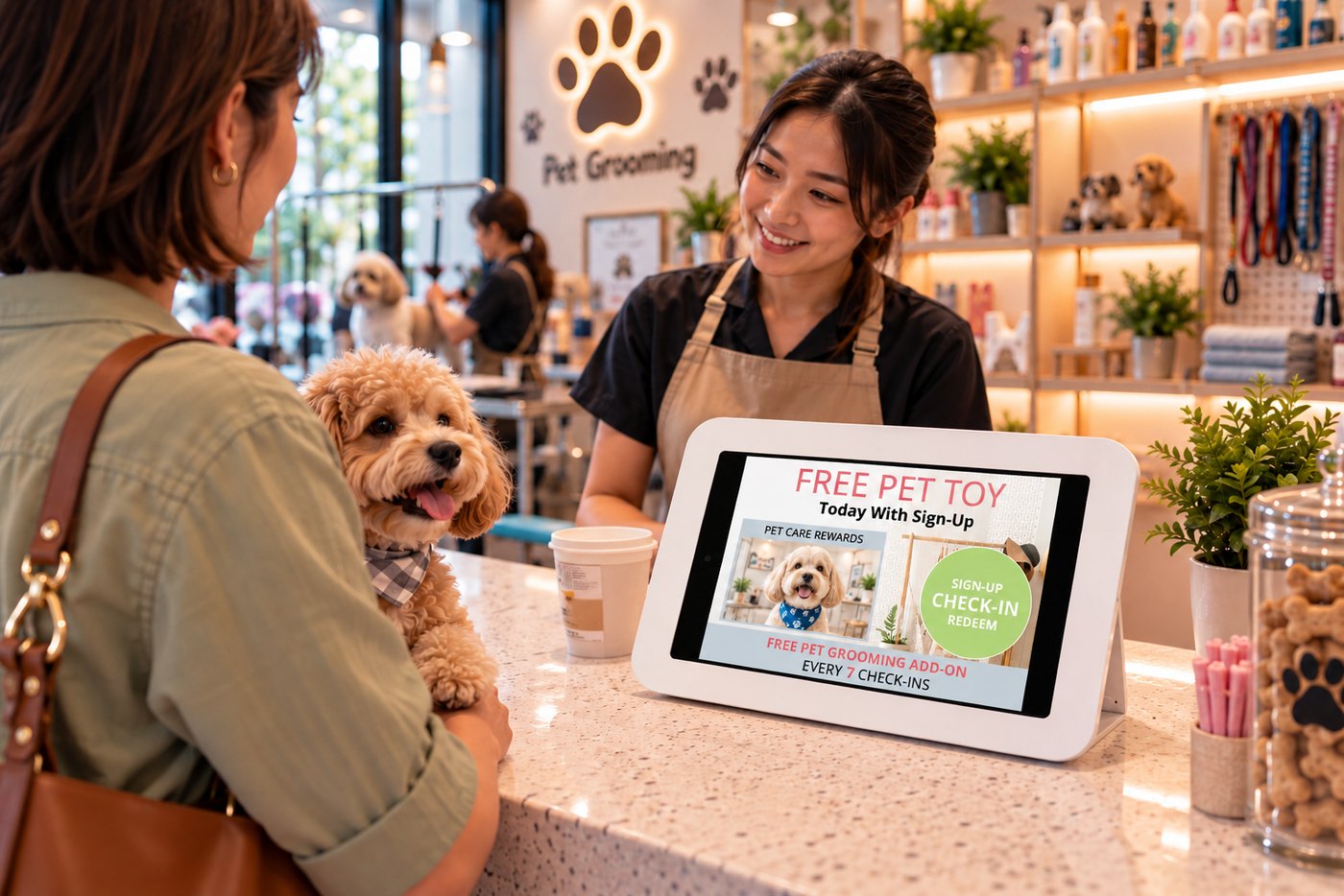 Kiosk on a pet grooming counter