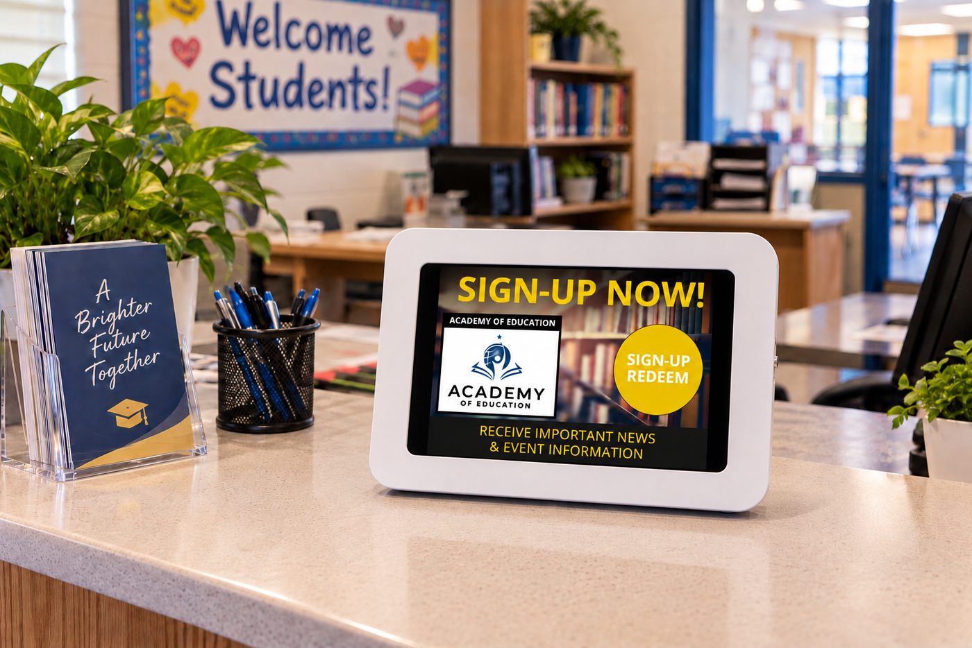 Kiosk at a school front office